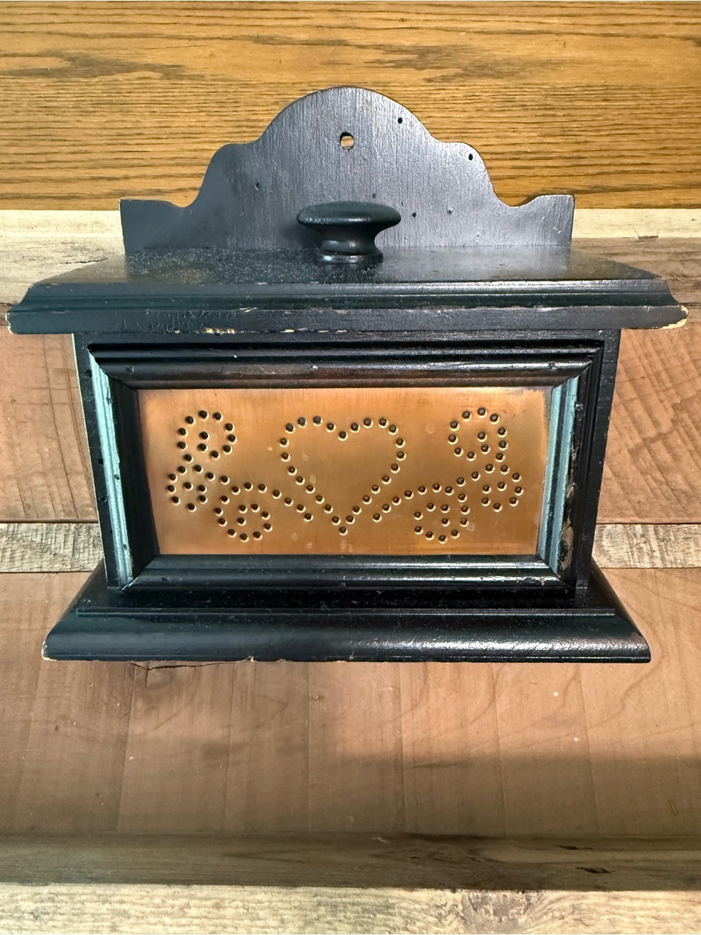 Vintage Pfaltzgraff Recipe Box with Copper Heart Scroll Panel